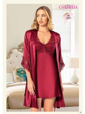 Miss Carmelia Sabahlıklı Saten Gecelik TAKIMI-2110 Bordo