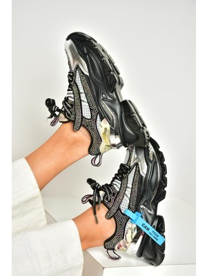 Fox Shoes U380141309 Siyah Taş Detaylı Spor Ayakkabı Sneakers