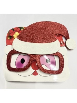 Empressco Yılbaşı Temalı Simli Kırmızı Gözlük ve Noel Baba Şapkası Seti