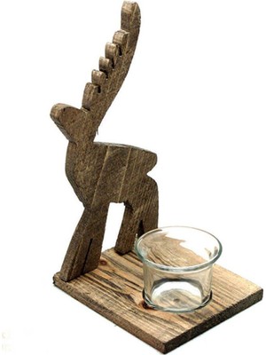 Empressco Renkli Ahşap Geyik Mumluluk, Yılbaşı Dekorasyonu, Şık ve Neşeli Ev Süsü