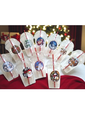 Empressco 10'lu Renkli Temalı 400 cc Kapaklı Plastik Limonata ve Milkshake Bardak Seti