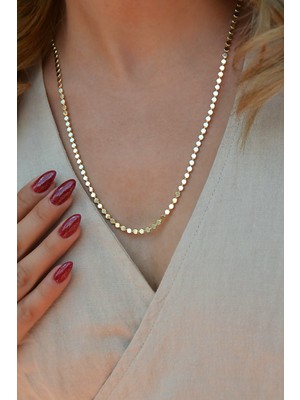 Sacce Scarves & Accessories 14K Gold Kaplama Ezme Zincir Kolye – Işıltılı Pul Model (60 Cm)