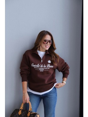 Purple By Banu Kahverengi Fermuarlı Sweat