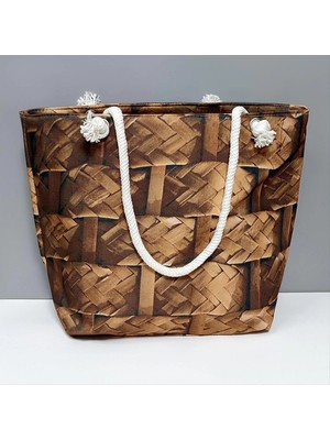 Ahşap Örme Desenli Plaj Çantası