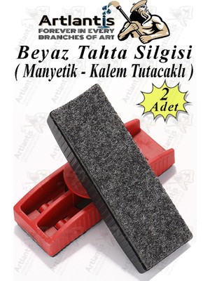 Artlantis Yazı Tahta Silgisi Plastik Mıknatıslı 2 Adet Beyaz Yazı Tahtası Silgisi Manyetik Kaliteli Keçe Uçlu Silgi Okul Sınıf