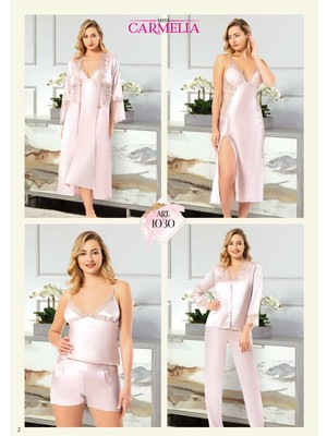 Miss Carmelia Ipek Saten 6'lı Gecelik Sabahlık TAKIM-1030 Pudra