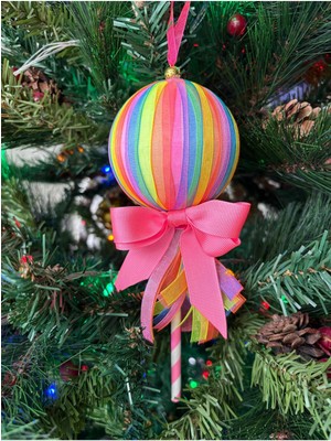 Empressco Neon Renkli Pamuk Şeker Kokulu Yılbaşı Ağaç Süsü, Pembe Renkli Süs