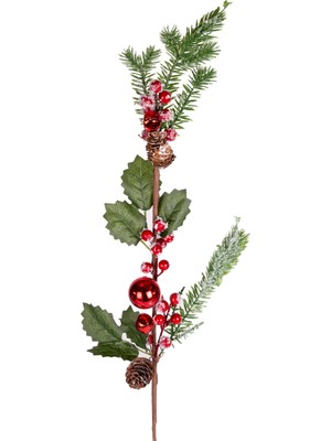 Empressco Yılbaşı Çiçeği Pike Kış Teması Kırmızı Yeşil 73 Cm, Kozalaklı ve Çanlı