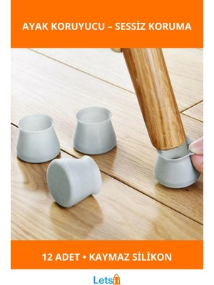 Letsii Dayanıklı Silikon Masa Sandalye Ayak Koruyucu 12 Adet