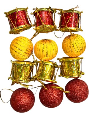 Empressco Yılbaşı Ağacı Süs Seti, 12'li, Davul ve Top, Renkli, 2.5 cm