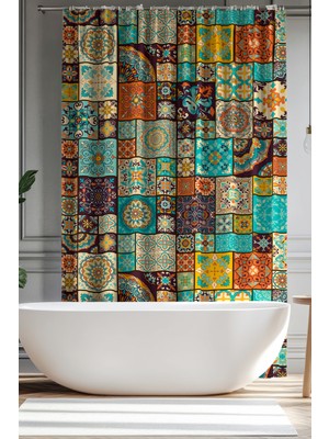 Moud's Banyo Perdesi, Osmanlı Desenli Duş Perdesi, Küvet Perdesi, Halka Hediyeli 175X200CM Bp-60