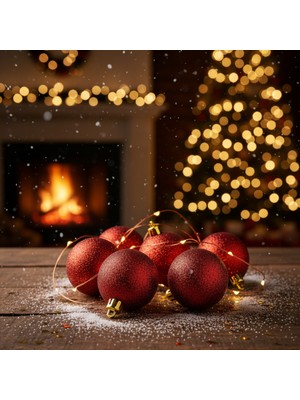 Empressco Kırmızı Yılbaşı Süsü Top Seti, 4 Cm, 6'lı, Parlak Ağaç Süsü