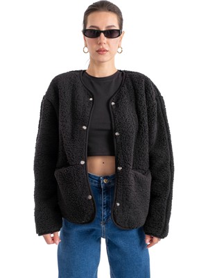 Coredra Peluş Çıtçıtlı Ceket - C601