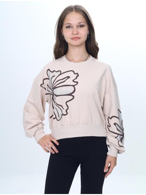 Asortix Kız Çocuk Oversize Kesim Iki Iplik Pamuklu Penye Likralı Kumaş Bel Lastikli SWEATSHIRT-SWT-0002