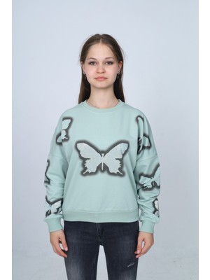 Asortix Kız Çocuk %100 Pamuk Sweatshirt – Iki Iplik Kelebek DESENLI-SWT-0001-3012