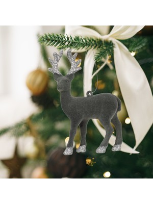 Empressco Kadife Gri Simli Geyik Yılbaşı Ağacı Süsü, Şık ve Parlak Dekorasyon Parçası