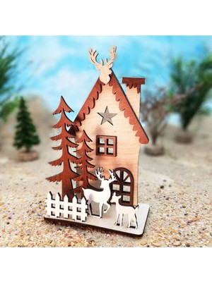 Empressco Yılbaşı Süsleri Ahşap Ev Takımı, Renkli, Dekoratif, Akçaağaç, 1 Takım