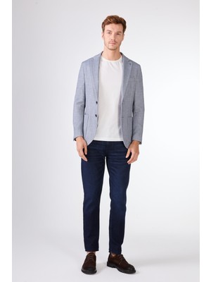Dufy Erkek Slim Fit Mono Yaka Mavi Ceket