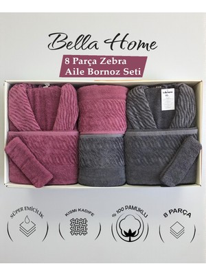 Bella Home 8 Parça Zebra Aile Bornoz Seti - %100 Pamuk - Orijinal Lüks Kutu