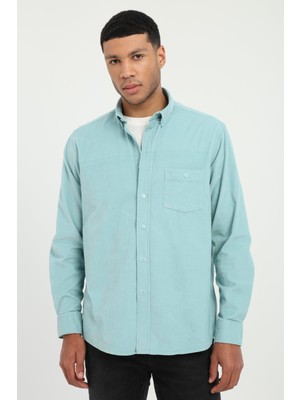 Dufy Buz Mavisi Fitilli Kadife Regular Fit Erkek Gömlek