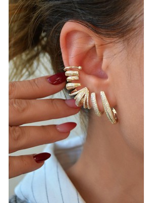 Sacce Scarves & Accessories Kulağı Kaplayan Çoklu Earcuff – Zirkon Taşlı Özel Tasarım (Tek Adet)