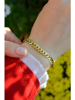 Sacce Scarves & Accessories Gold Renkli Kalın Çelik Zincir Bileklik Unisex Ürün