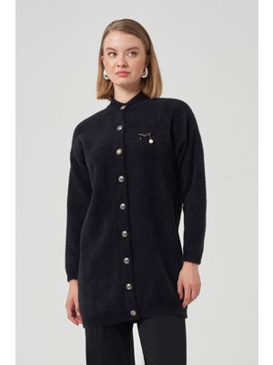 Nuss Düğme Detay Angora Hırka 7005 Siyah