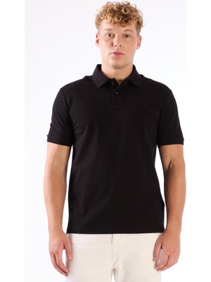Dufy Siyah Düz Erkek T-Shirt - Slim Fit