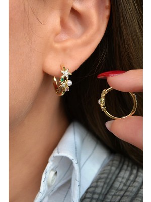 Sacce Scarves & Accessories Deniz Yıldızı Detaylı Incili Halka Küpe – 14K Gold Rodyum Kaplama Zirkon Küpe (20 Mm)