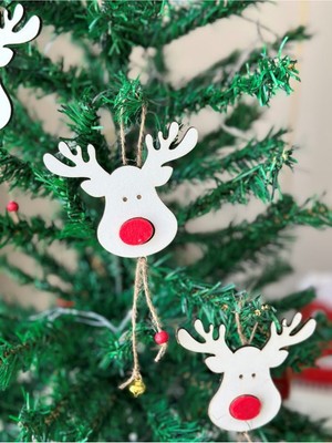 Empressco Kırmızı Ahşap Geyik Kafa Süsü, 3 Adet, Zarif ve Doğal Yılbaşı Dekoru