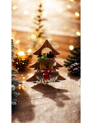 Empressco 15 cm Ahşap Çam Ağacı ve Ren Geyiği Süsü, Noel Tatili Dekoru