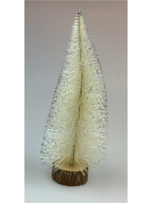 Empressco Beyaz 30CM Krem Çam Ağacı Gümüş Karlı Süs, Şık ve Zarif Yılbaşı Dekoru