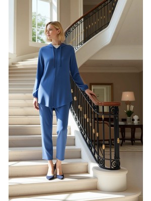 Kadın Alt Üst Kapüşonlu Fermuarlı Tunik ve Boru Paça Pantolon Ikili Takım Günlük Şıklık Fonksiyonel
