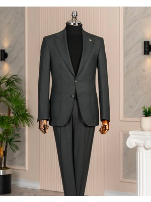 Italyan Stil Slim Fit Sivri Yaka Ceket Pantolon Takım Elbise Yeşil T14912