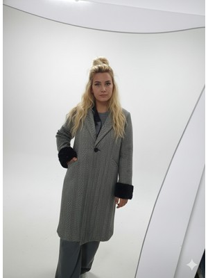 Ribana Classic Kadın Regular Ceket Yaka Astarlı Düğmeli  Kaşe Kaban