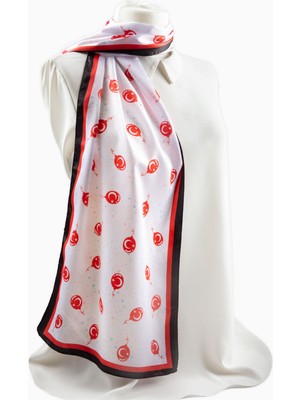 Modabutik Beyaz Ay Yıldız Desenli Fular