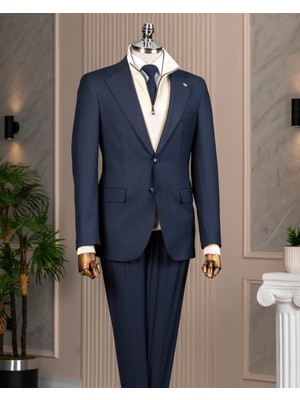 Italyan Stil Slim Fit Mono Yaka Ceket Pantolon Takım Elbise Lacivert T14760