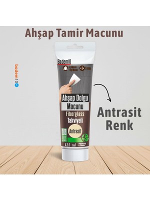 Badem10 Ahşap Parke Tamir Macunu Antrasit Renk Mobilya Masa Dolgu Çatlak Çizik Giderici 125 ml Kullanım Hazır