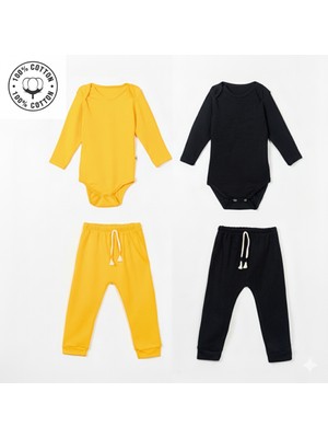 Kiddy Boo 2 Li Premium Set Nakışsız %100 Pamuk 0-3 Ay/24-36 Ay (3 Yaş)Arası Zıbın Çıtçıtlı Body ve Pantolon Takımı Unisex Kız Erkek Bebek ve Çocuk