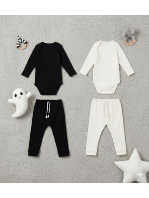 Kiddy Boo 2 Li Premium Set Nakışsız %100 Pamuk 0-3 Ay/24-36 Ay (3 Yaş)Arası Zıbın Çıtçıtlı Body ve Pantolon Takımı Unisex Kız Erkek Bebek ve Çocuk