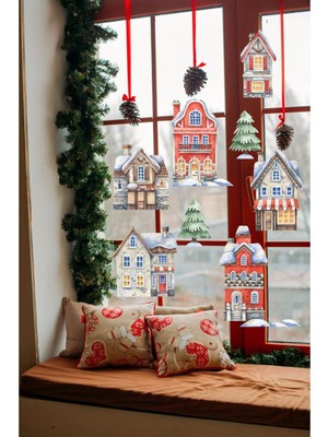 Empressco Renkli Kış Temalı Cam Duvar Sticker Seti, 10 Parça, Yılbaşı ve Ev Dekoru