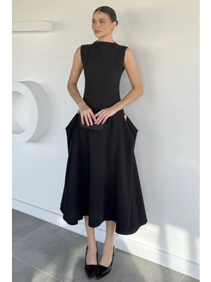 Gülseli Kadın Gold Tokalı Fermuar Detaylı Elbise P-00019477