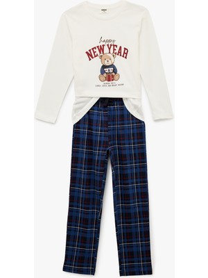 Koton Pamuklu Uzun Kollu Bisiklet Yaka Yılbaşı Pijama Takımı