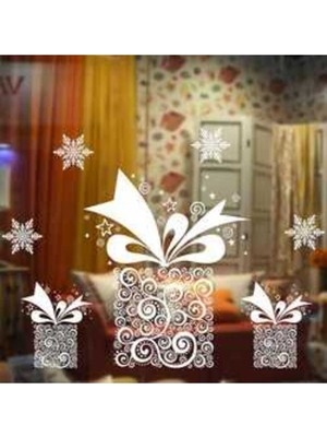 Empressco Beyaz Süslü Yılbaşı Hediye Paketi Sticker 70X50 cm