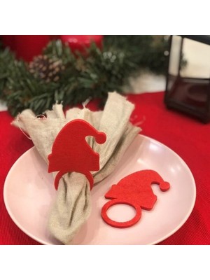 Empressco Yılbaşı Yeşil Geyik Motifli 6'lı Keçe Peçete Halkası, Dekoratif Yüzük Seti