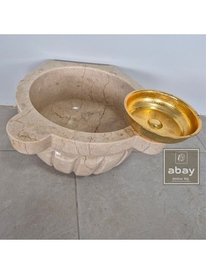 Abay Doğal Taş Bej Mermer Kavun Dilimli Hamam Kurnası