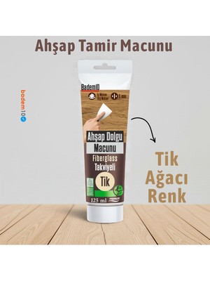 Badem10 Ahşap Parke Tamir Macunu Tik Renk Mobilya Masa Dolgu Çatlak Çizik Giderici 125 ml Kullanıma Hazır