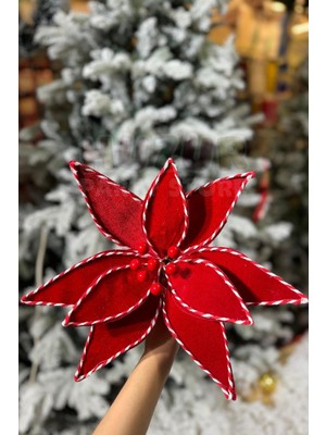 Empressco Kırmızı Kadife Ata Çiçeği, 33 cm Büyük Yapay Çiçek, Yılbaşı Dekoru