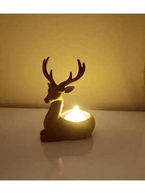 Geyik Mumluk Noel Yılbaşı Süsü Dekoratif Biblo Tealight Mumluk Mum Dahildir