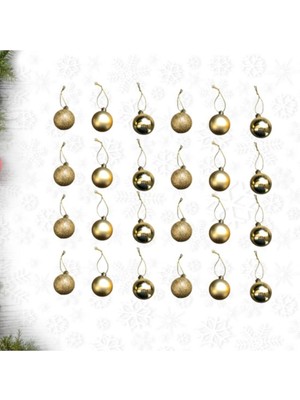 Empressco Parlak ve Mat Altın Renkli 4cm 24'lü Simli Yuvarlak Yılbaşı Süsleri